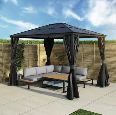 Large Steel Gazebo In Grey With Curtains Outdoor Garden Patio • £599.95