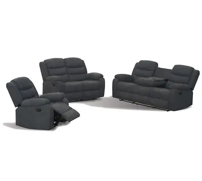 Boston Manual 1 Seater Fabric Recliner 3+2+1 Suite Sofa Armchair Set Grey • £299.99