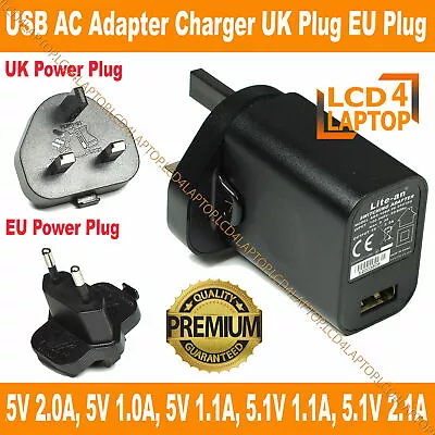 USB Power Supply Adapter Converter Charger AC 100V-240V DC 5V 2A 10W UK EU • £6.25