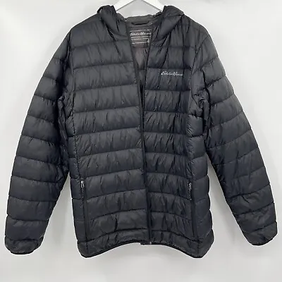 Eddie Bauer Jacket Black EB650 Down Puffer Hooded Coat *Broken Zipper* Men’s TL • $35