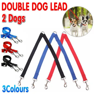 $6.21 • Buy 2 Way Double Dual Dog Leash Lead Walk 2 Dogs With One Lead Coupler Nylon Harness