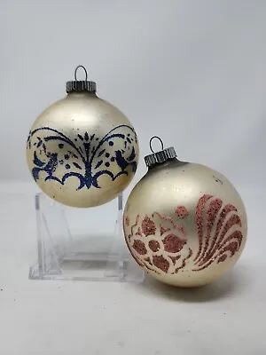 Set Of 2 Vintage Christmas Mercury Glass Mica Ornaments - USA Made • $19.95