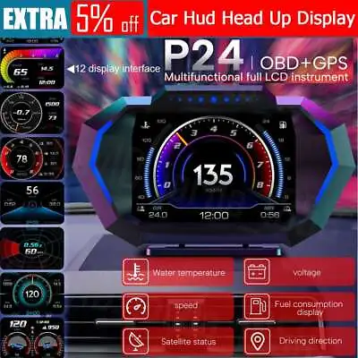OBD2+GPS HUD Gauge Head Up Car Digital Display Speedometer Turbo RPM Alarm Temp • $53.59