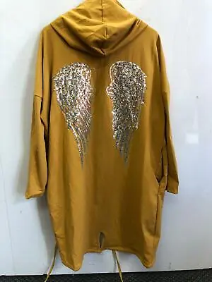 Women Sequin Angel Wings Back Oversized Hoodie Sweatshirt Jacket Coat Cardigan • £15.99