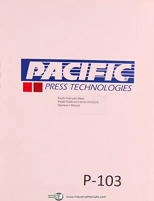 Pacific Model E  Hydraulic Shear Operators Wiring And Maintenance  Manual • $89