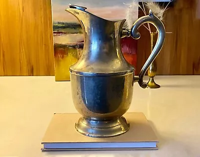 Vintage Silver Plated Pitcher Aged Patina Ice Lip Metal Water Jug Decor Vase • $33.12