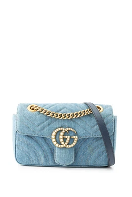 $1891.25 • Buy Gucci GG Marmont Mini Pearl Shoulder Bag Denim Fabric