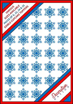 35 X Blue Snowflake Edible Cupcake Cake Toppers Wafer Icing Christmas Xmas Icy • £3.79