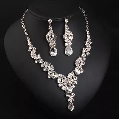 Luxury Women Crystal Necklace Earring Jewelry Set Bridal Wedding Party Gifts • $10.97