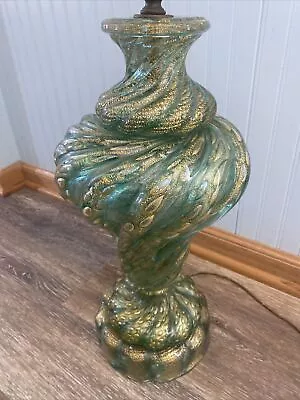 Vintage Italian Murano CORDONATO D'ORO Glass Table Lamp Barovier Toso Green Gold • $999