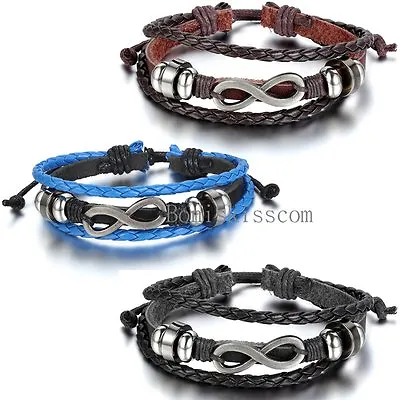 Love Infinity Friendship Charm Multi-layer Leather Men Women Adjustable Bracelet • $7.99