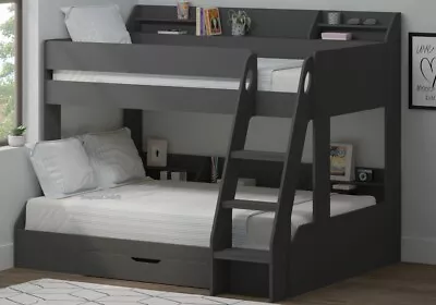£499 • Buy Marion Grey Triple Bunk Bed With Shelves - Drawer - Small Double - New Kids Beds