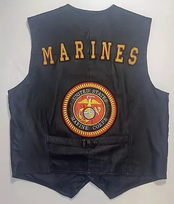 MARINES USMC Leather U.S.A 100% Leather Vest Black Size Mens XL • $75