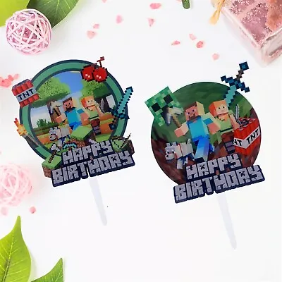 $9.50 • Buy Minecraft Happy Birthday Cake Toppers Acrylic Party Decorations 
