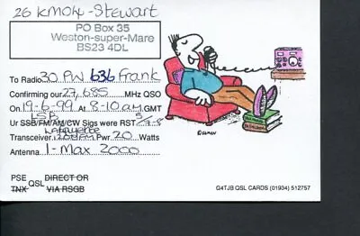 1 X QSL Card Radio UK 26KMO4 Weston Super Mare 6/1999 - Cartoon Chair ≠ R392 • $4.30