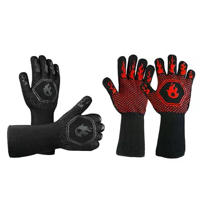 2 Pair Heat Proof Resistant Oven BBQ Gloves 35cm Kitchen Cooking Silicone Mitt • $21.99