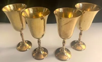 Vintage Set Of 4 Solid Brass Decorative WINE GOBLETS - 5.5  Tall 2.5  Diameter • $34.99