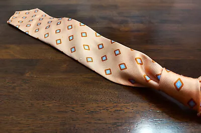 KITON NAPOLI Sevenfold Tie Orange With Diamond Pattern - Italy • $13