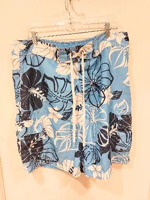 Merona Mens Large 38-40 Waist Swim Trunks Board Shorts Light Blue Dark Blue • $8.25