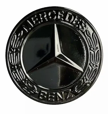 Mercedes Bonnet Flat Star Badge Black Gloss Wreath Emblem 57mm W204 W212 W213 • £10