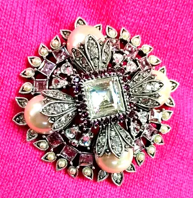 Vtg Joan Rivers Maltese Cross Faux Pearl RS Pendnt Combination SilverTone Brooch • $175