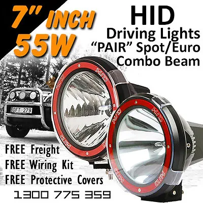 HID Xenon Driving Lights - Pair 7 Inch 55w Spot/Euro Beam Combo 4x4 4wd Off Road • $195.07