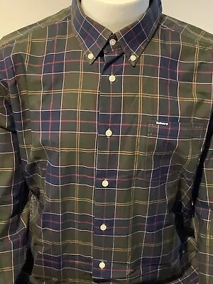 Barbour Tartan Check Shirt Mens XL Green Country Shirt VGC • £27