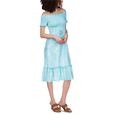 Michael Kors Women's Metallic Smocked Midi Dress Turquoise Size XL • $20.95