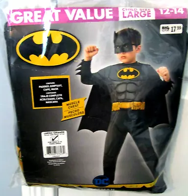 Batman Halloween Costume Padded Jumpsuit Cape & Mask ( L) 12-14 Ages 8-10 • $11.20