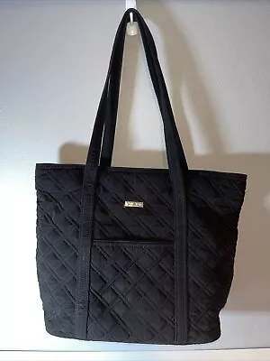 Vera Bradley Small Vera Tote Bag Classic Black USED - Leaf Design Inside 18x14In • $20