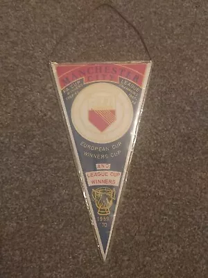 Rare Vintage Manchester City 1970s Small Pennant With Club Crest And Honours • £12