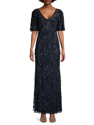 Aidan Mattox Beaded V-Neck Sheath Gown V-neck Short Sleeves Size 0 $550 NWT • $120