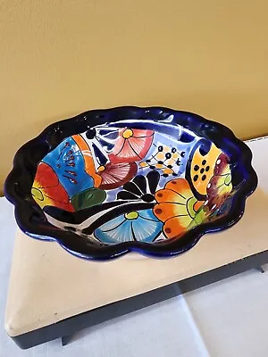 Vintage Mexican Terracotta Pottery Bowl - Textured Hand Painted Colorful Signed • $22