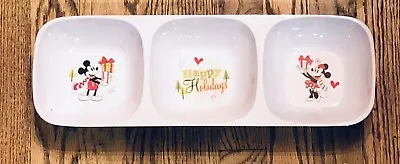 Zak! Designs~ Happy Holidays  Mickey & Minnie Mouse Chip/dip/veggie Tri-bowl • $14.99