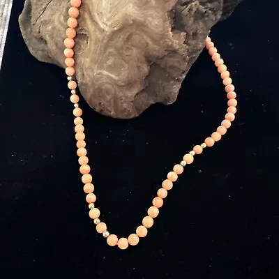 Vtg Mediterranean Coral Beaded Necklace 14K Gold Clasp Light Orange Hand Strung • $144.99