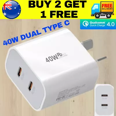 Dual Type C Fast Wall Charger USB C To C Cable Power Adapter For IPhone Samsung • $8.95