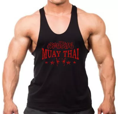 Men's Red Muay Thai Stars Stringer Tank Top T-Shirt MMA Fighting Beast Karate  • $12.99