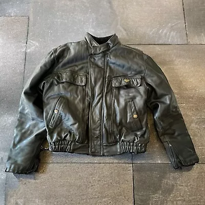 First Gear Men’s Black Leather Heavy Removable  Thermoliner Motorcycle Jacket 46 • $75