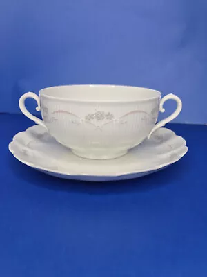Kaiser Romantica Orleans Cream Soup Bowl And Saucer Double Handle White Gray • $20.32