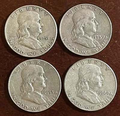 U.S. Franklin Half Dollars 90% Silver 50C US Lot Of 4 Coins (4ea.) 1951-1960 • $46.95