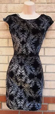 Topshop Black Silver Gold Palm Tree Glitter Velvet Bodycon Party Xmas Dress 6 • $18.66