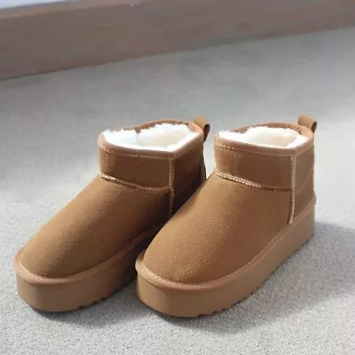 Women's UGG *DUPES* Slides Faux Fur Platform Boots Ultra Mini Shoes Warm Brown • £28.94