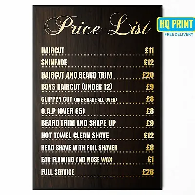 Barber Shop Price Salon List Advertising Prices Poster Print - A5 A4 A3 A2 A1 • $32.89