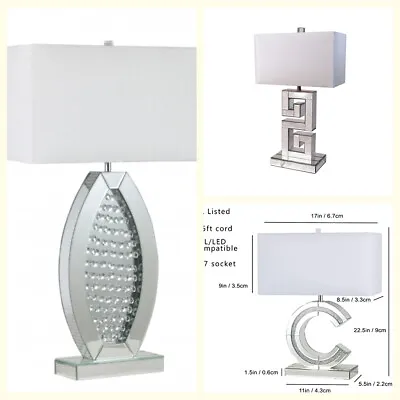 Classic Mirror Table Lamp Elegant Design Feature Large White Linen Shade 22.5 H • $169.99