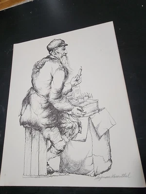 $16 • Buy Vintage Signed Seymour Rosenthal TWICE Print “Sabbath Candles” Candle Salesmen 