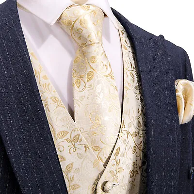 Men's Paisley Design Dress Vest And Neck Tie Hankie Set For Suit Or Tuxedo • $22.99