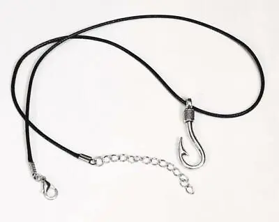 Mens Fishhook Necklace Choker Black Cord Chain Fishing Fish Hook Jewelry Nature • $11.99