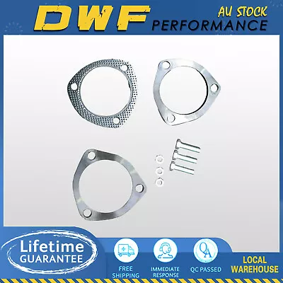 3 Bolt Gasket Exhaust Flange Plate Kit Stainless Steel Universal 63mm Premium AU • $95