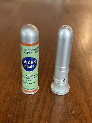 Vtg Vicks Menthol Inhaler Advertising Aluminum Pocket Tin Pocket 2 Pc Screw Cap • $55