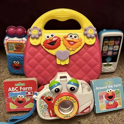 Vintage SESAME STREET Pink Plastic Purse Elmo & Zoe W/ Phone & Camera Books Lot • $27.99